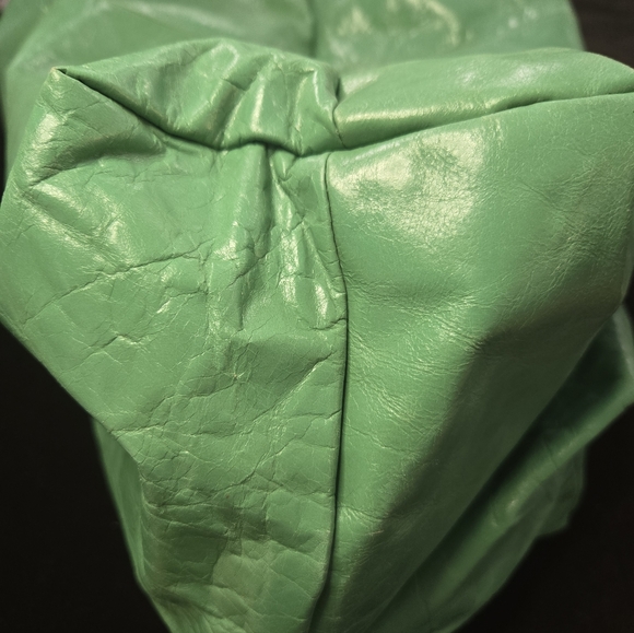 Tano Mint Green Leather Hobo Bag Tassel Whipstitch Handle Boho Slouchy - Picture 5 of 16